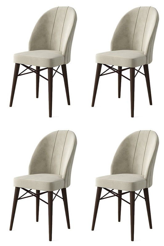 Ritim - Cream, Brown - Chair Set (4 Pieces)