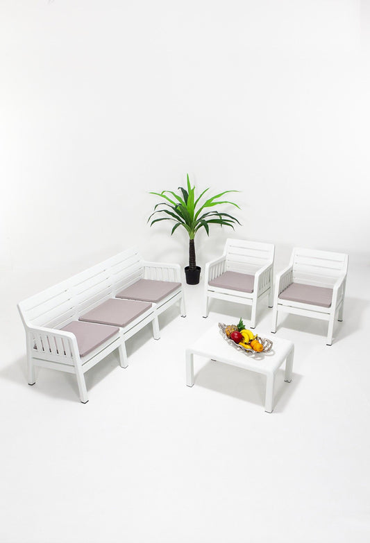 Lara 3+1+1+S Takim - White - Garden Lounge Set