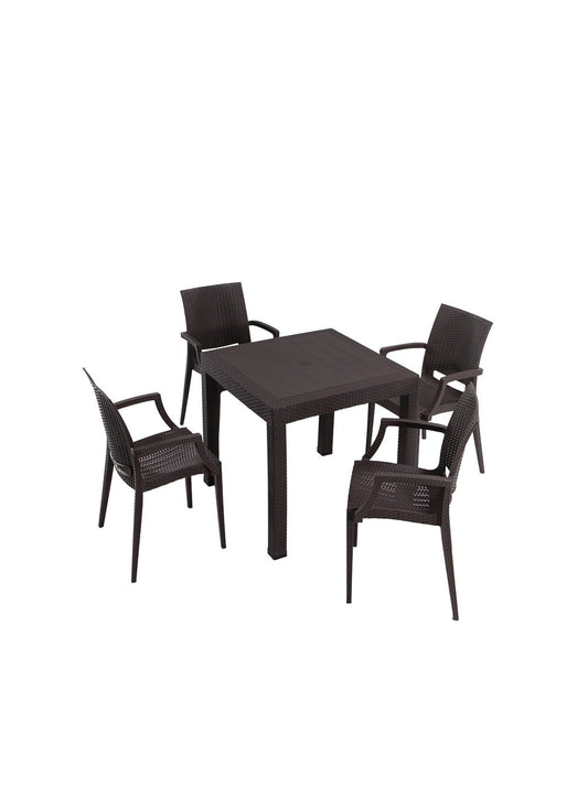 Rattan 80x80 Small Lux Masa Takimi - Brown - Garden Table & Chairs Set (5 Pieces)