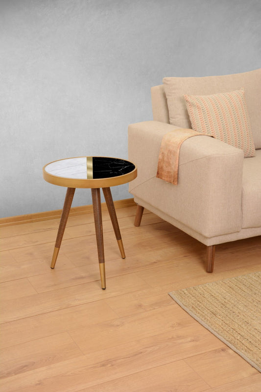 Marble Black And Hvid - Circle  - Side Table