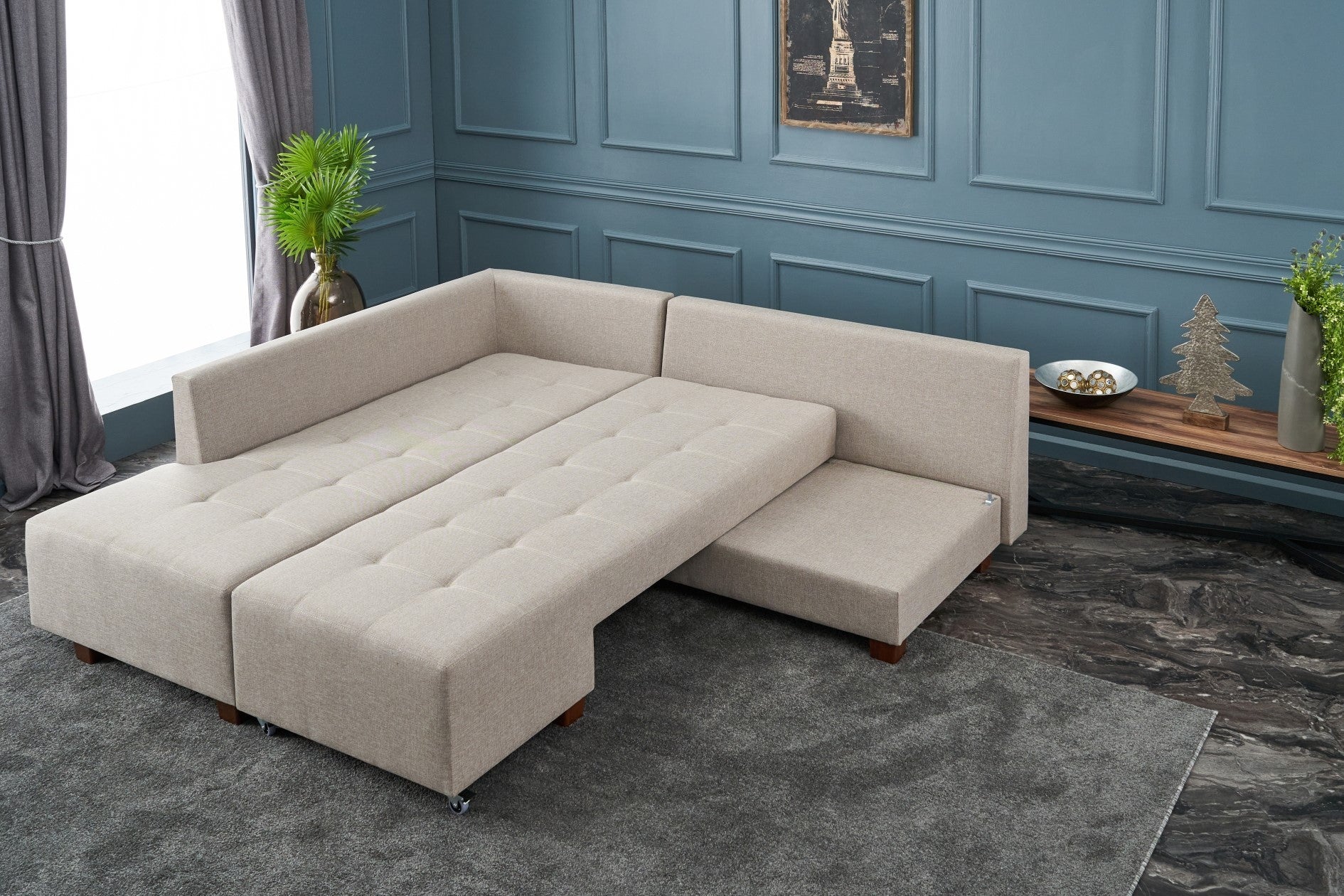 TAKK Manama Corner Sofa Bed Left - Cream - NordlyHome.dk