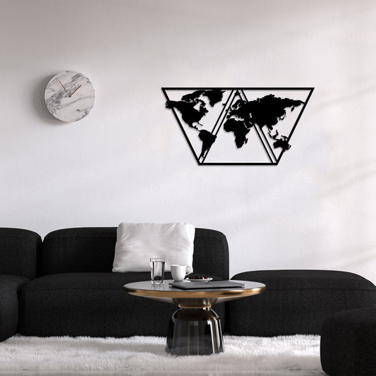 World Map Metal Decor 9 - Black - Decorative Metal Wall Accessory