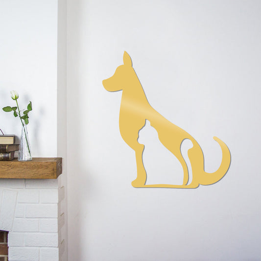 Cat And Dog - Gold - Decorative Metal Wall Accessory