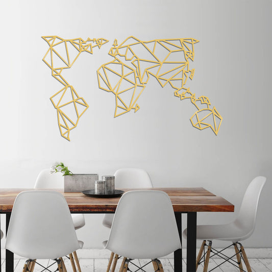 World Map Metal Decor 4 - Gold - Decorative Metal Wall Accessory
