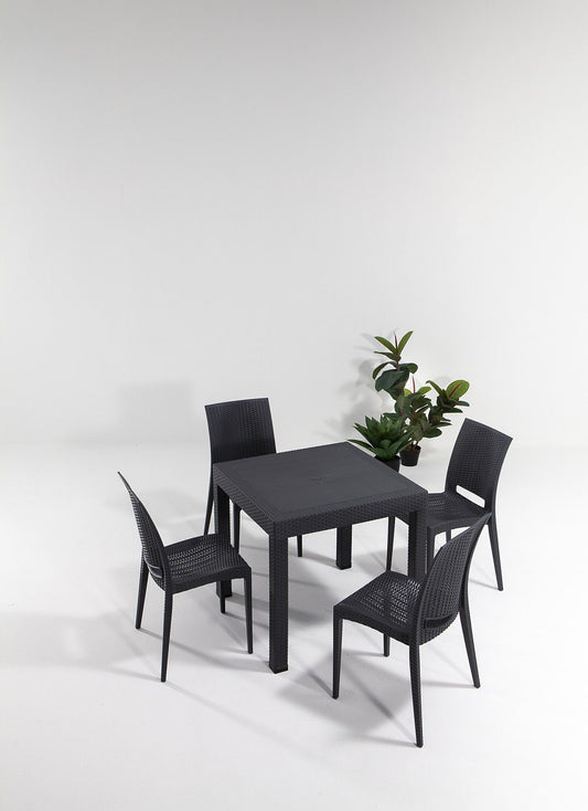 Rattan 80x80 Small Masa Takimi - Anthracite - Garden Table & Chairs Set (5 Pieces)