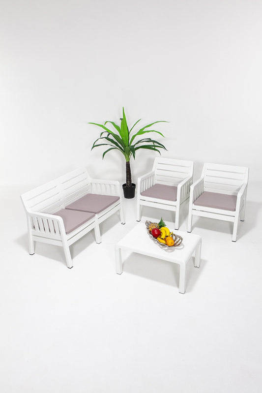 Lara 2+1+1+S Takim - White - Garden Lounge Set