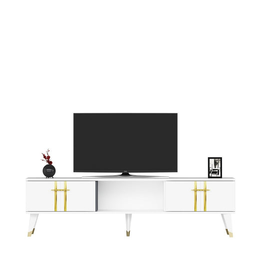 Asel - White, Gold - TV Stand
