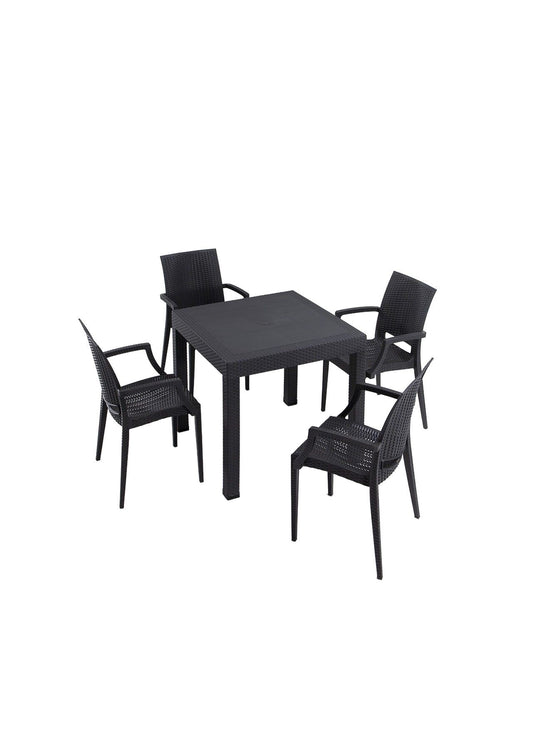 Rattan 80x80 Small Lux Masa Takimi - Anthracite - Garden Table & Chairs Set (5 Pieces)