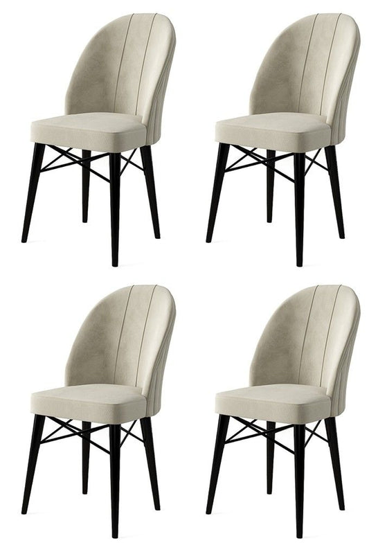 Ritim - Cream, Black - Chair Set (4 Pieces)