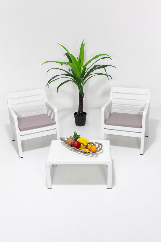 Lara 1+1+S Takim - White - Garden Lounge Set
