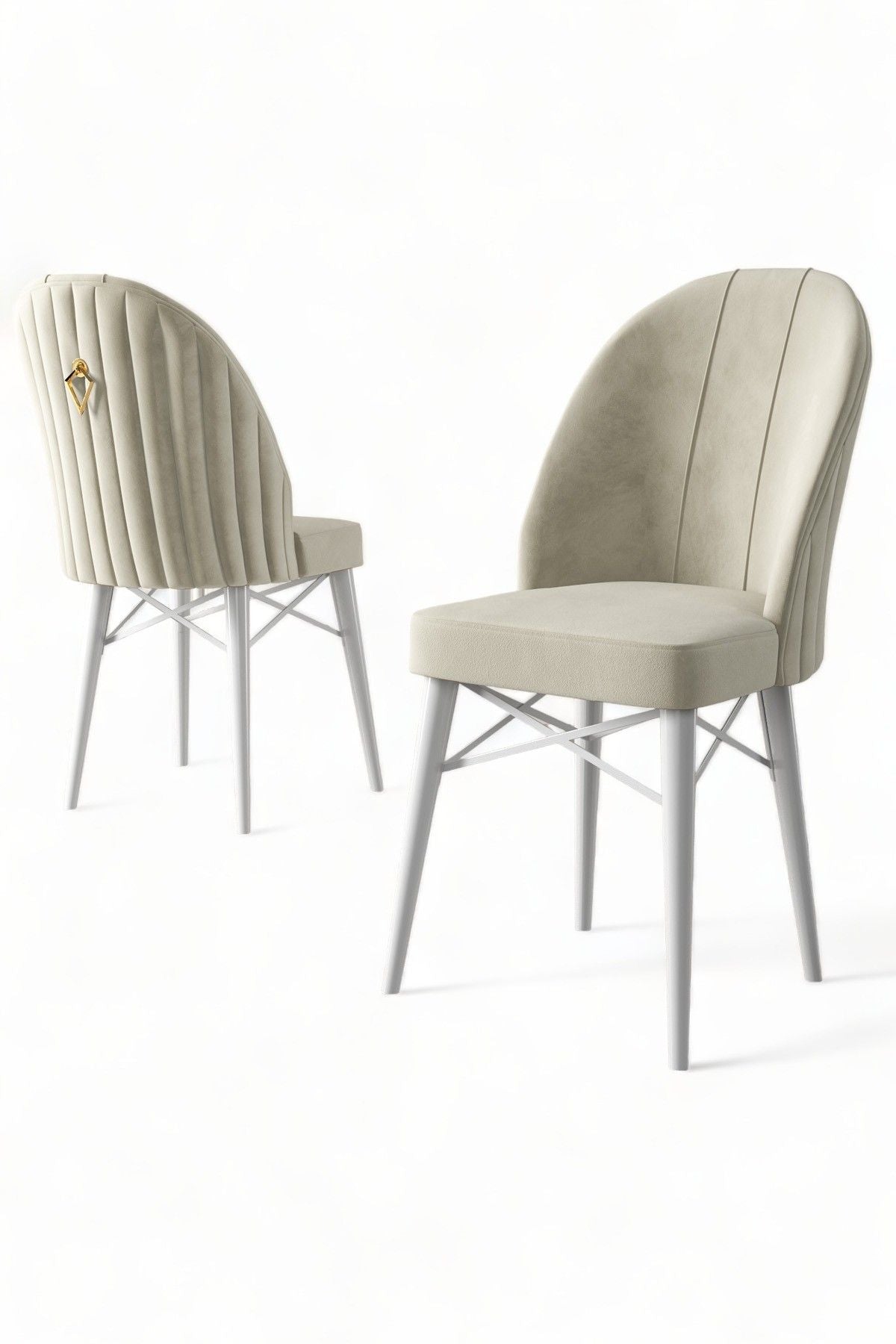 Ritim - Cream, White - Chair Set (4 Pieces)