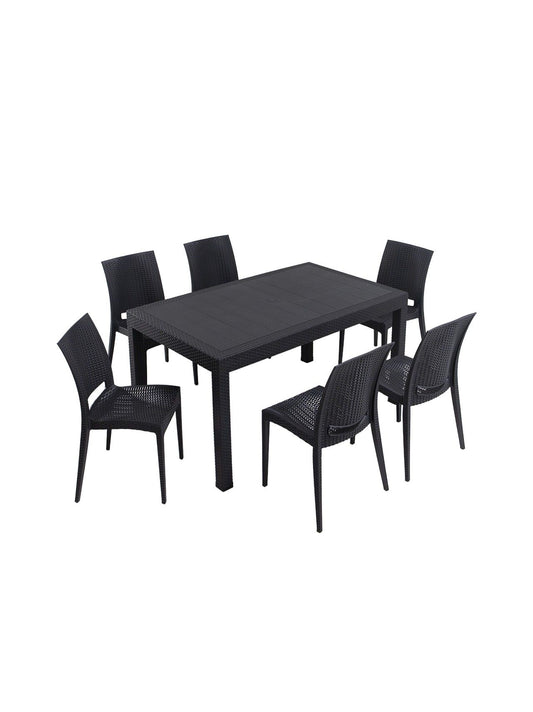 Rattan 90x150 Large Masa Takimi - Anthracite - Garden Table & Chairs Set (7 Pieces)