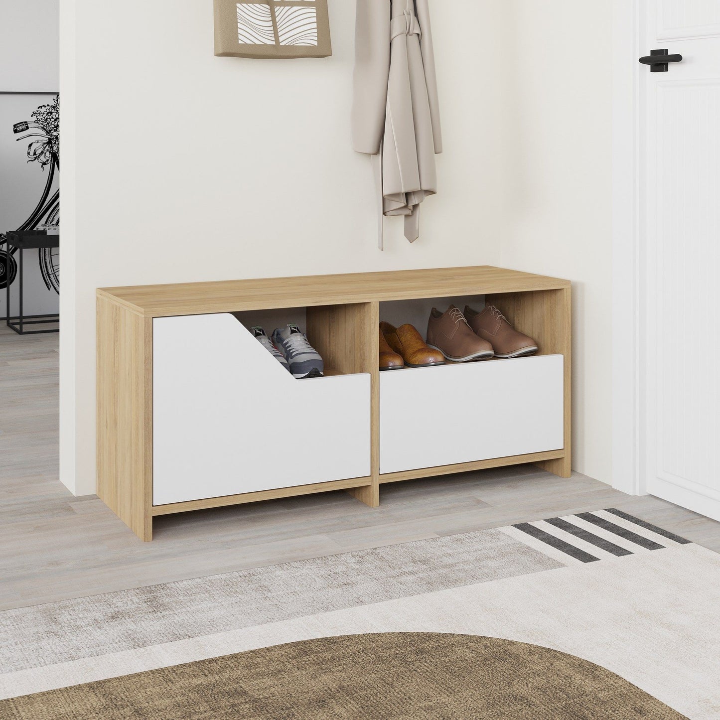 Nexus Shoe Cabinet - Oak, White - Shoe Cabinet
