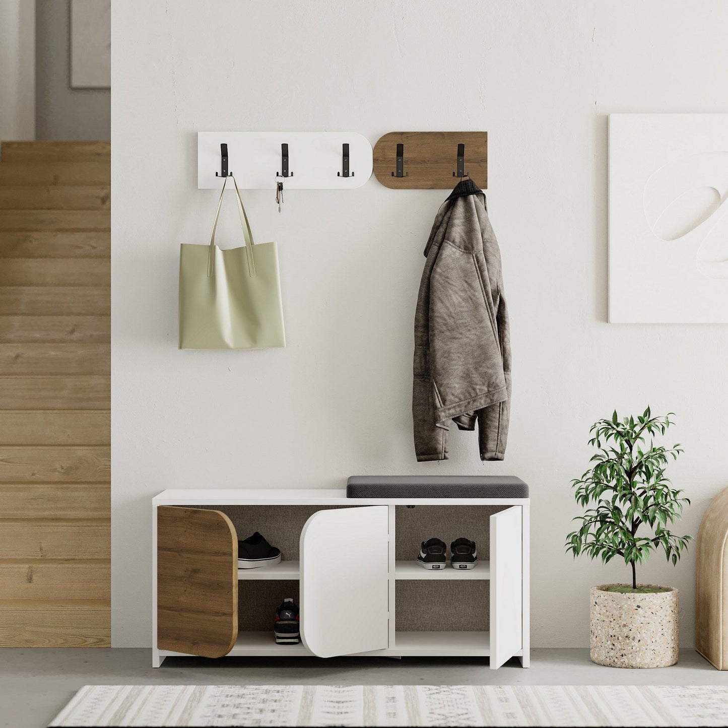 Moni Shoe Cabinet-Hanger - White, Hitit - Hall Stand