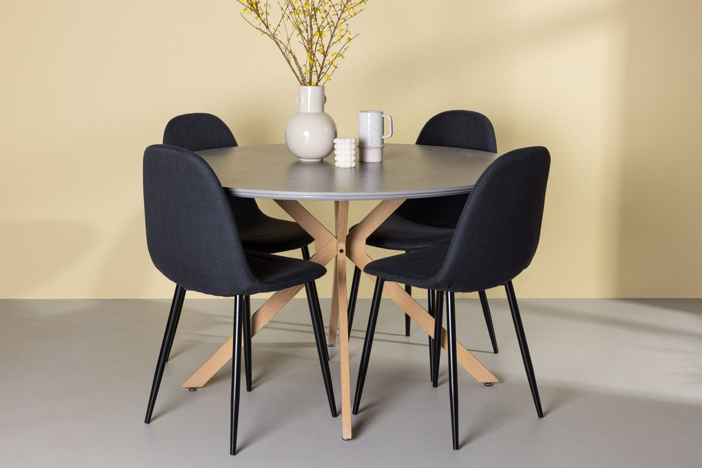 Spisebordssæt - Piazza Dining Table - Natural / Dark Grey Spraystone +Polar Dining Chair - Black Legs - Black Fabric _4