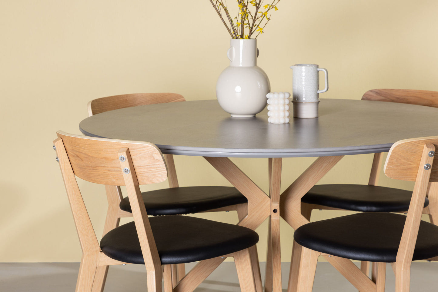 Spisebordssæt - Piazza Dining Table - Natural / Dark Grey Spraystone +Sanjos Dining Chair - Oak look / Black PU _4