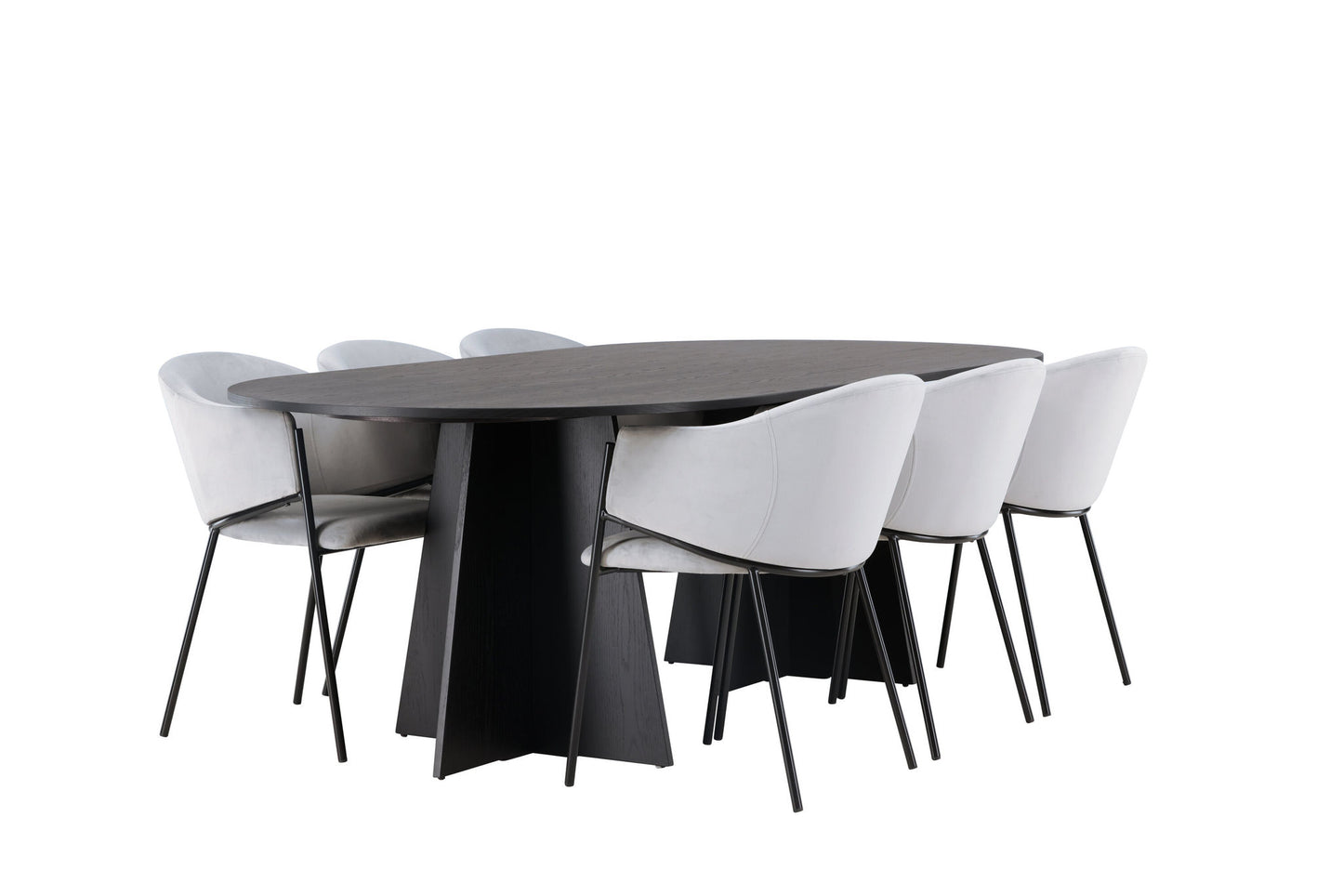 Spisebordssæt - Bootcut Oval Dining Table - Black / Black Fanéer +Evelina Dining Chair - Black / Light grey Velvet _6