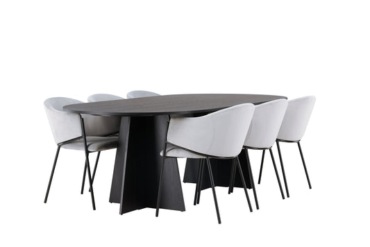 Spisebordssæt - Bootcut Oval Dining Table - Black / Black Fanéer +Evelina Dining Chair - Black / Light grey Velvet _6