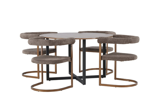 Spisebordssæt - Durango Dining Table - Black / Walnut MDF +Morning Dining Chair - Black / Black Boucle _4