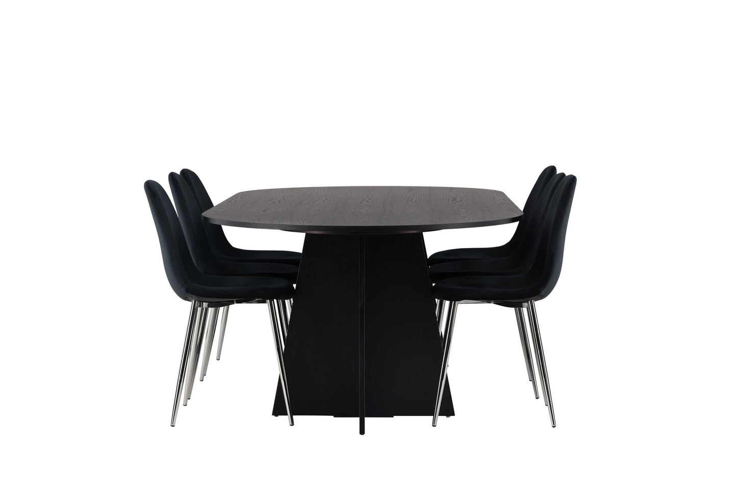 Spisebordssæt - Bootcut Oval Dining Table - Black / Black Fanéer +Polar Dining Chair - Black Velvet / Chrome _6