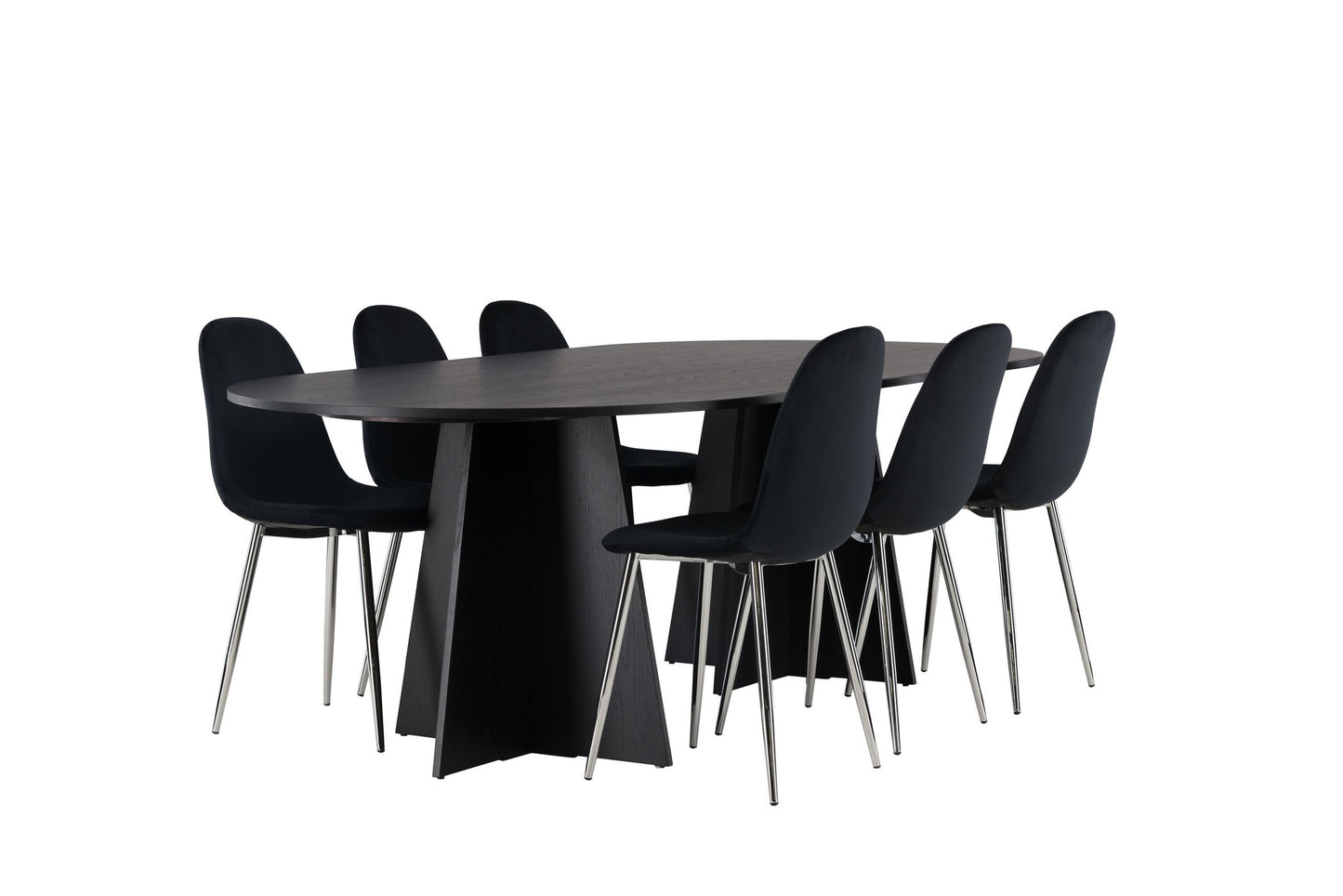 Spisebordssæt - Bootcut Oval Dining Table - Black / Black Fanéer +Polar Dining Chair - Black Velvet / Chrome _6