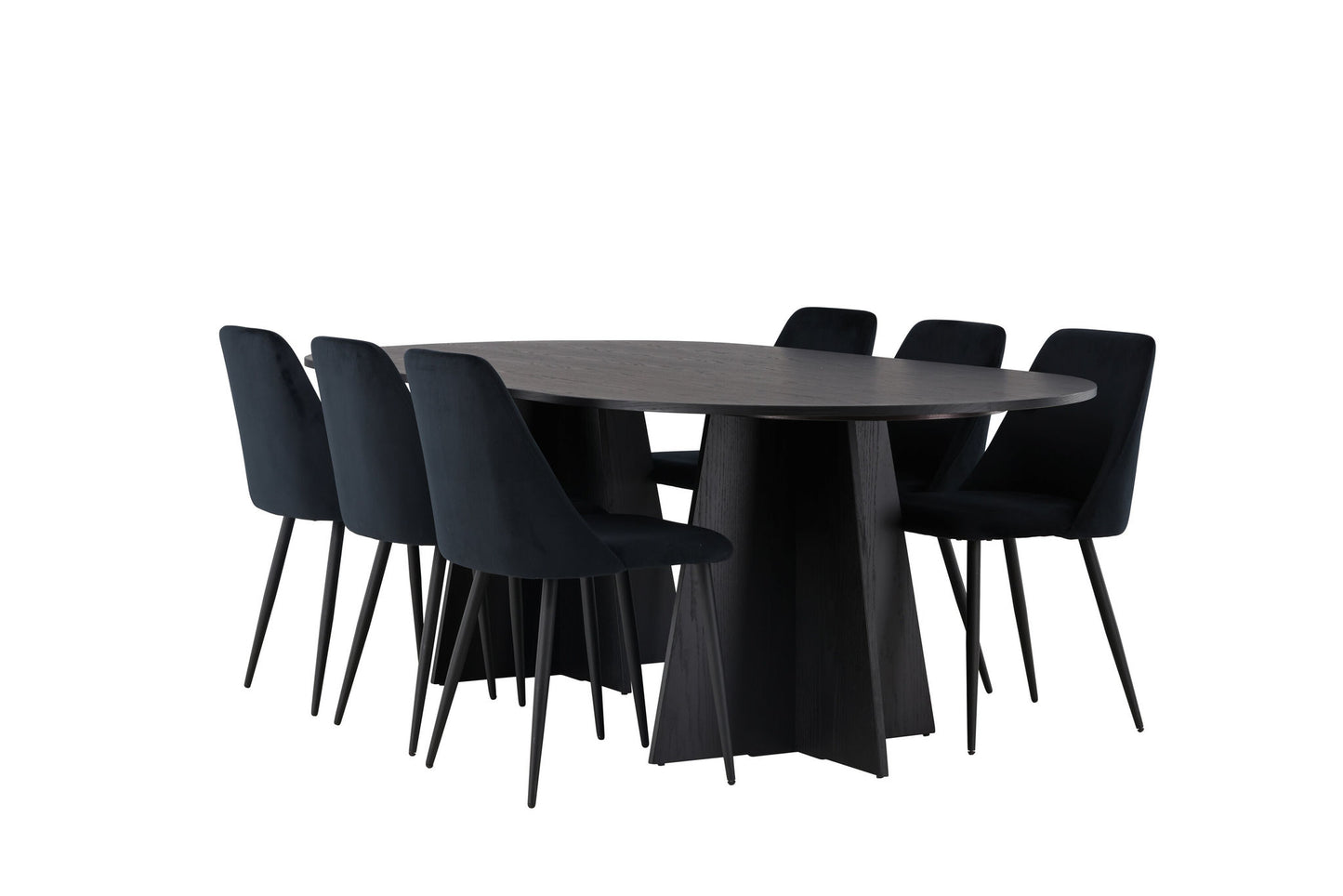 Spisebordssæt - Bootcut Oval Dining Table - Black / Black Fanéer +Night Dining Chair - Black / Black Velvet _6