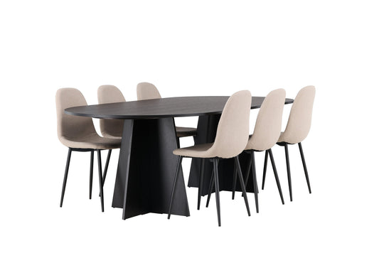 Spisebordssæt - Bootcut Oval Dining Table - Black / Black Fanéer +Polar Dining Chair - Black / Beige Boucle _6