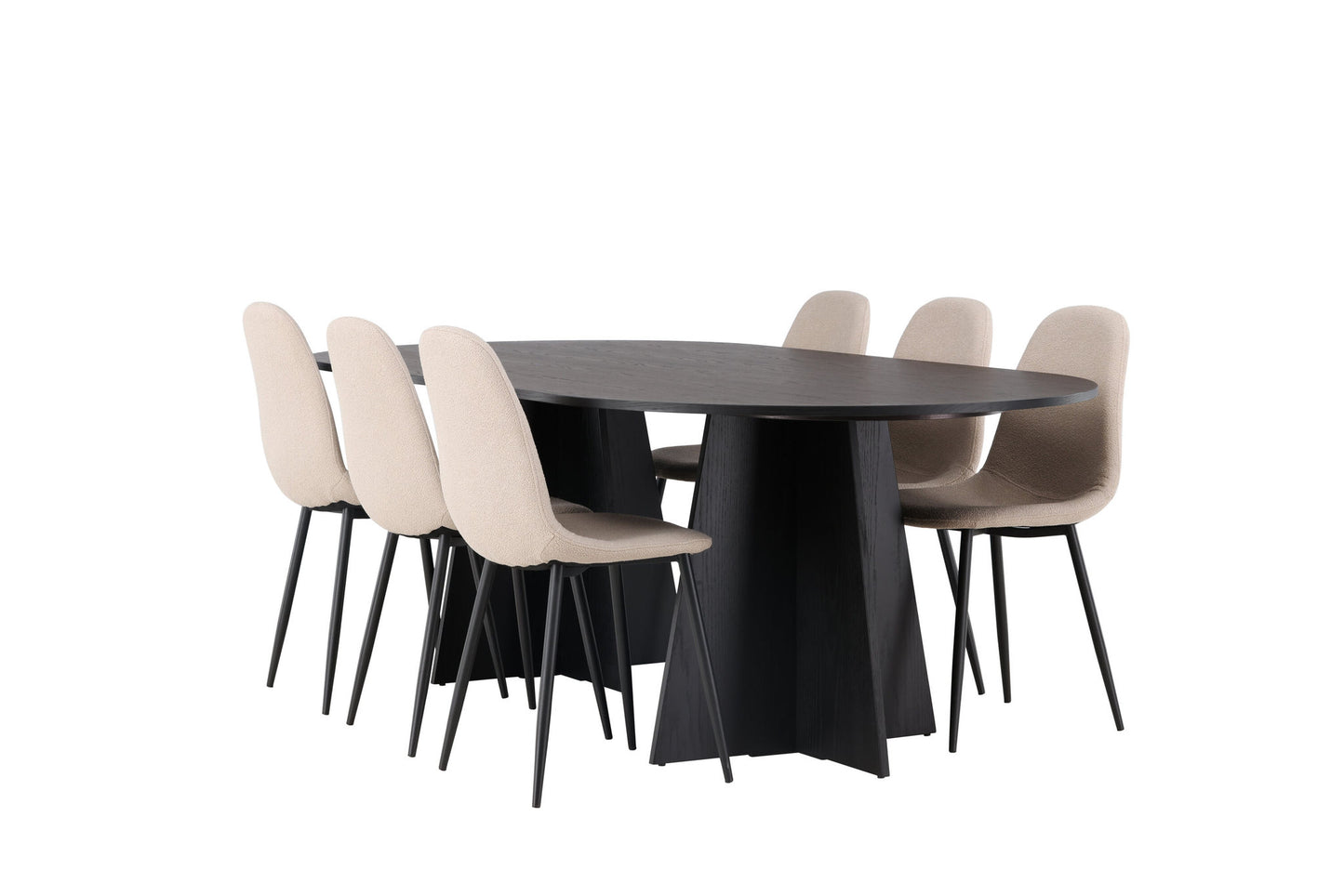 Spisebordssæt - Bootcut Oval Dining Table - Black / Black Fanéer +Polar Dining Chair - Black / Beige Boucle _6