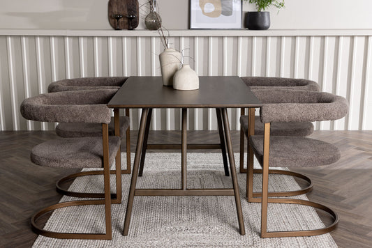 Spisebordssæt - Kaseidon Dining Table - Rubberwood / Dark Brown MDF +Morning Dining Chair - Black / Black Boucle _4