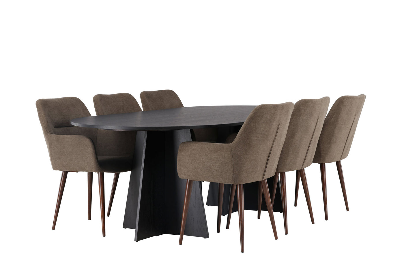 Spisebordssæt - Bootcut Oval Dining Table - Black / Black Fanéer +Tomorrow Dining Chair - Dark walnut / Dark grey/Brown Fabric _6