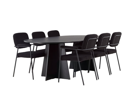 Spisebordssæt - Bootcut Oval Dining Table - Black / Black Fanéer +Yesterday Dining Chair - Black / Black Boucle _6