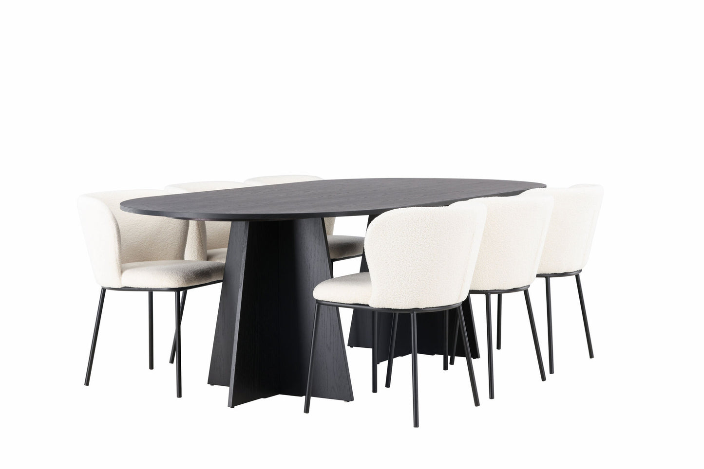 Spisebordssæt - Bootcut Oval Dining Table - Black / Black Fanéer +Edina Dining Chair - Black / White Boucle _6