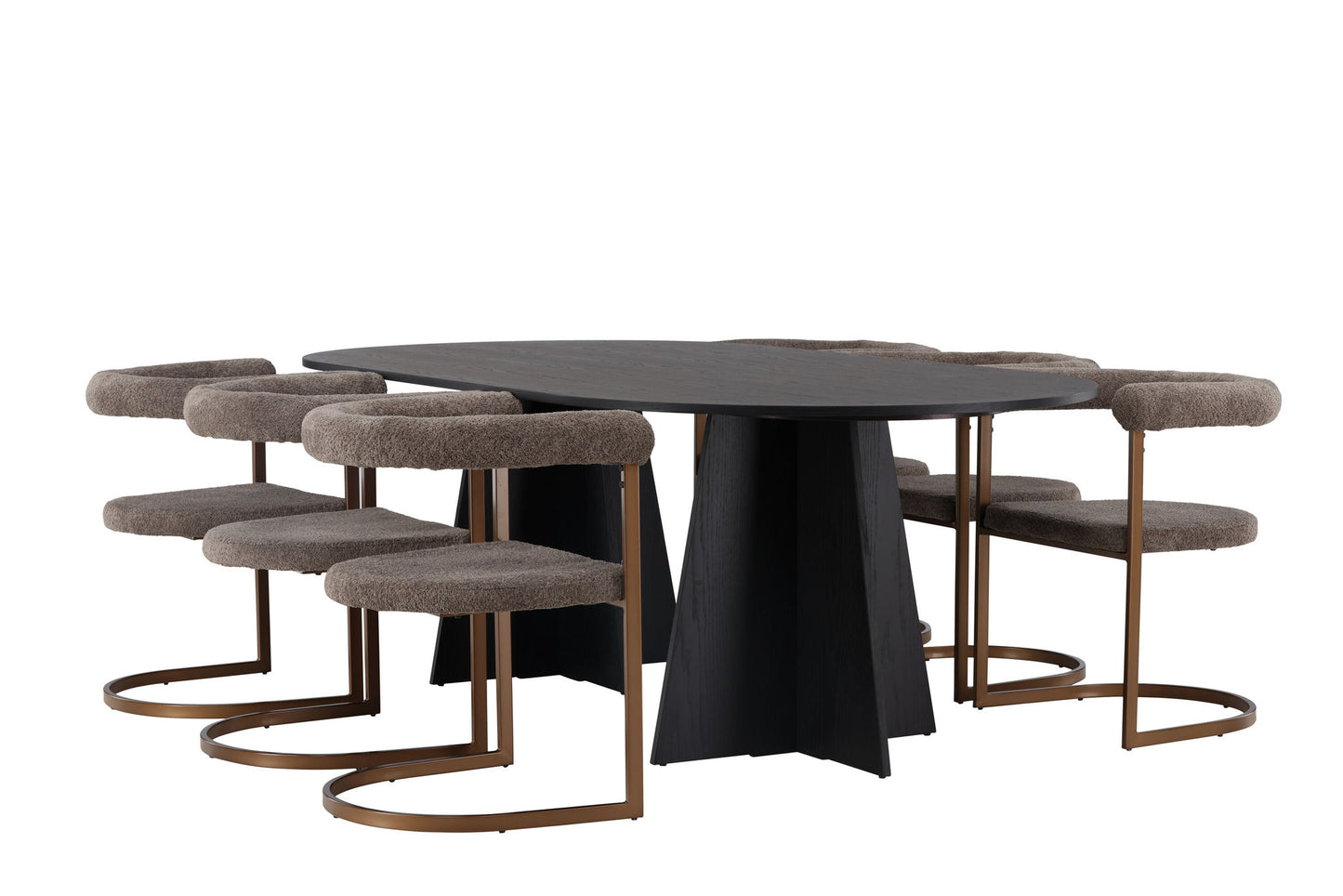 Spisebordssæt - Bootcut Oval Dining Table - Black / Black Fanéer +Morning Dining Chair - Black / Black Boucle _6