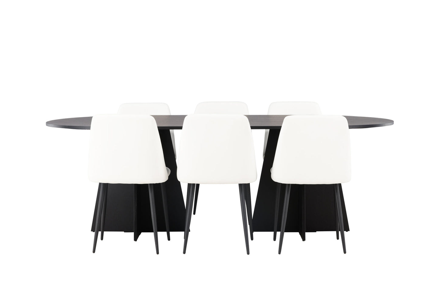 Spisebordssæt - Bootcut Oval Dining Table - Black / Black Fanéer +Night Dining Chair - Black / White PU _6
