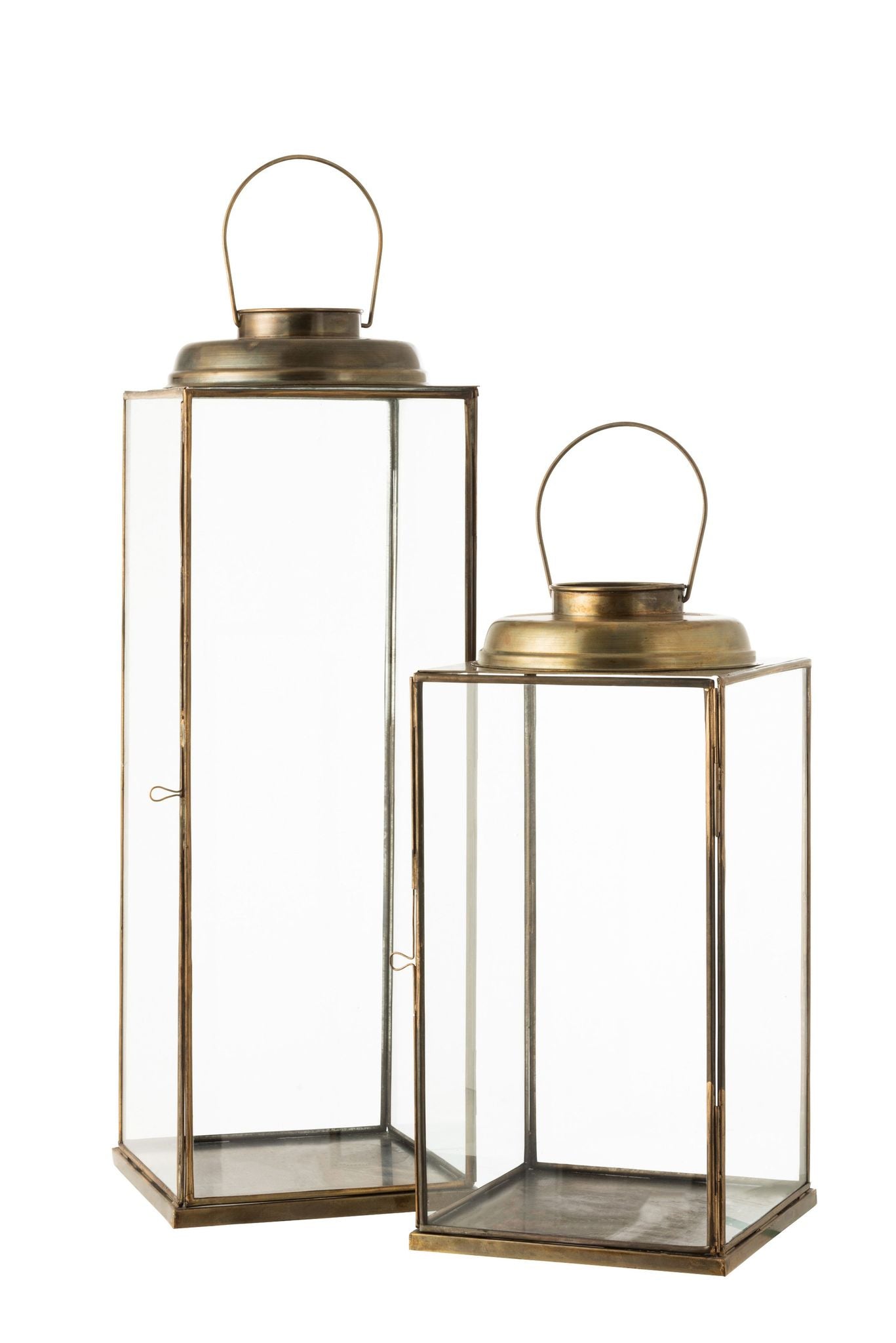 Lanterne kvadrat lav antik glas/jern bronze stor / outlet