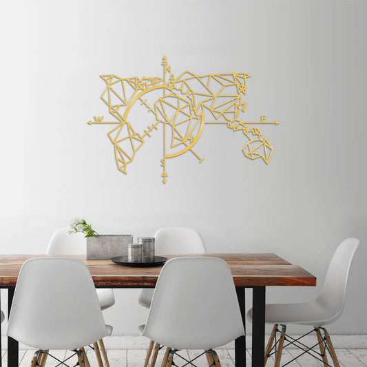 World Map Metal Decor 2 - Gold - Decorative Metal Wall Accessory