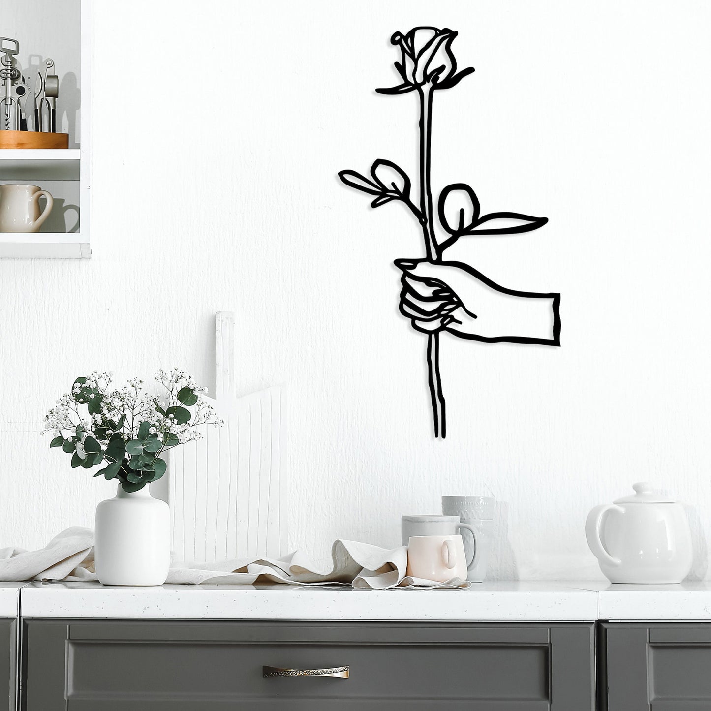 Rose in Hand - Decorative Metal Wall Accessory