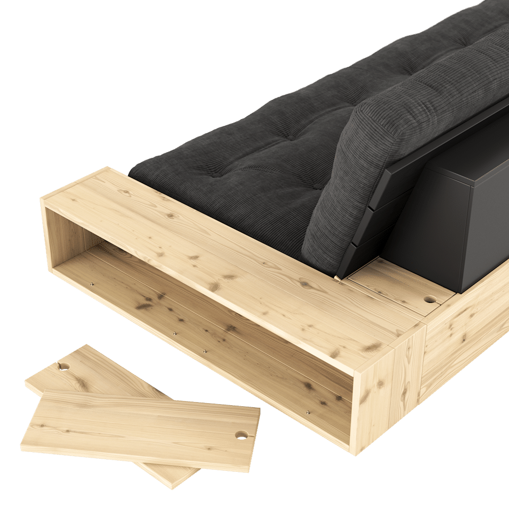 Base Black Night Lacquered W. 2 Sideboxes Clear W. 5-Layer Mixed Mattress Charcoal