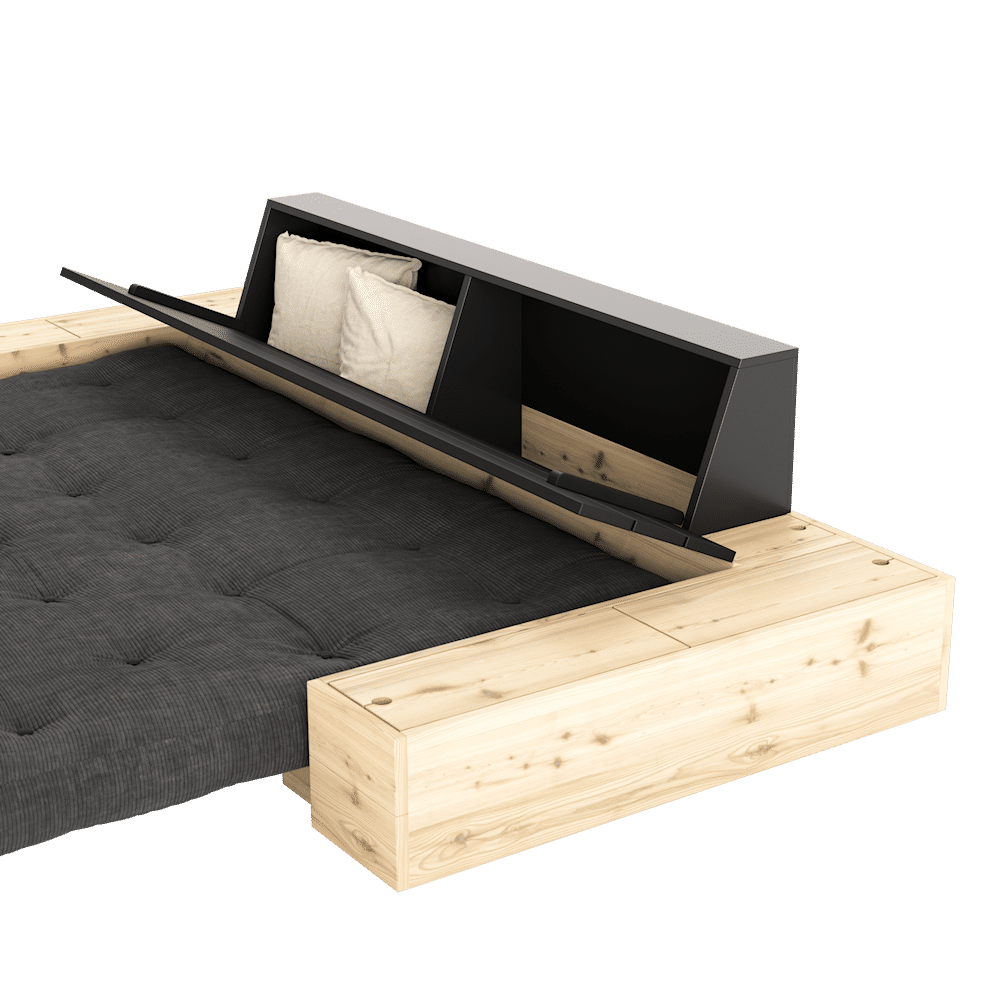 Base Black Night Lacquered W. 2 Sideboxes Clear W. 5-Layer Mixed Mattress Charcoal