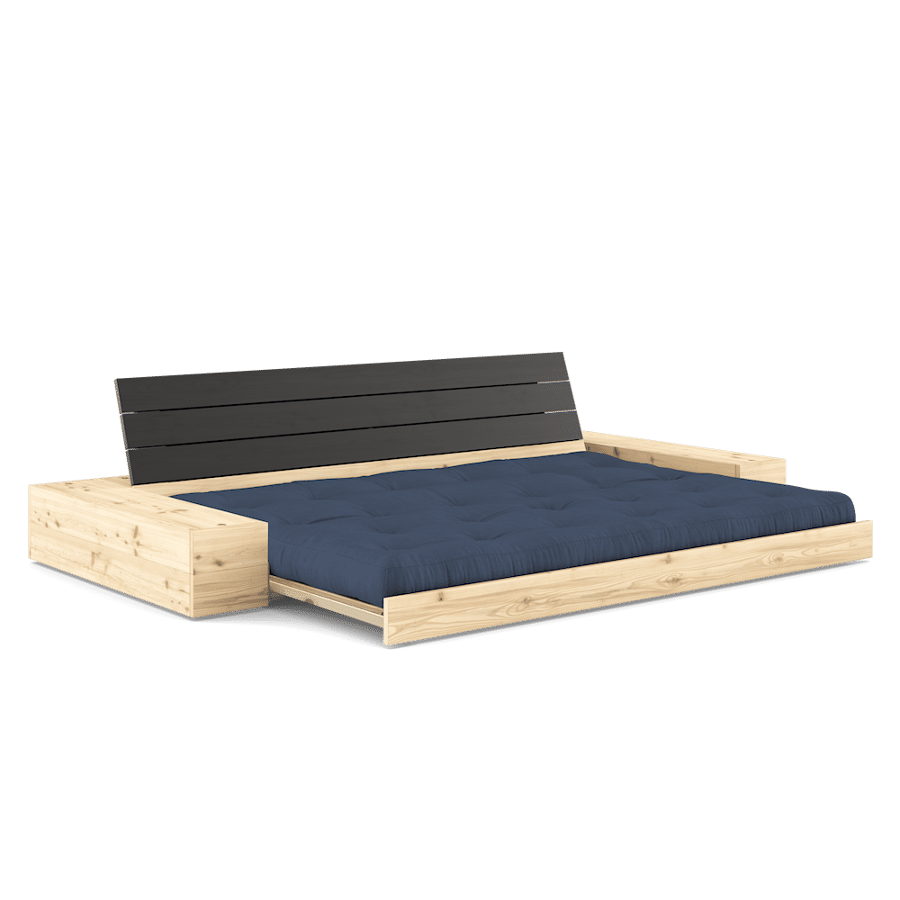 Base Black Night Lacquered W. 2 Sideboxes Clear W. 5-Layer Mixed Mattress Navy