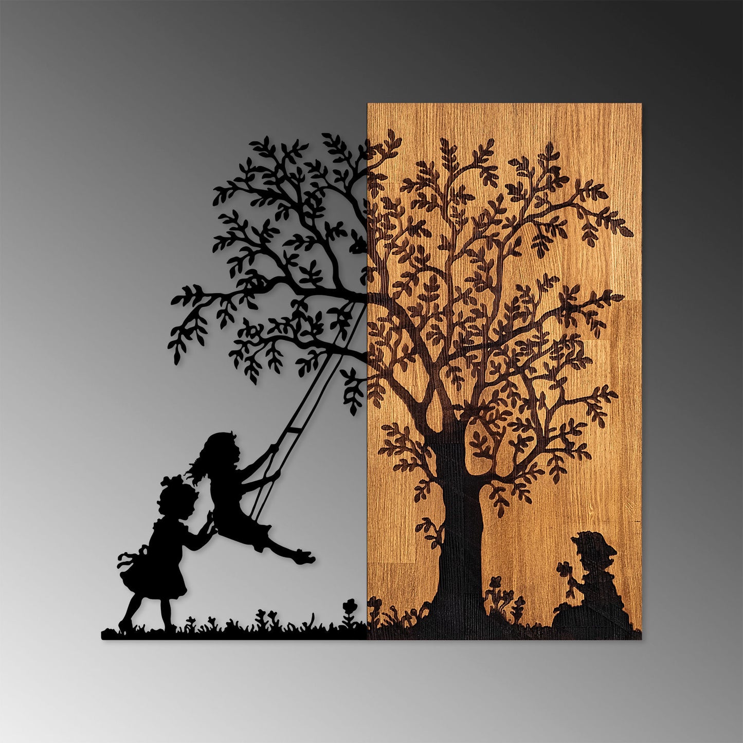 Træet og de rystende børn - dekorativt trævægstilbehør