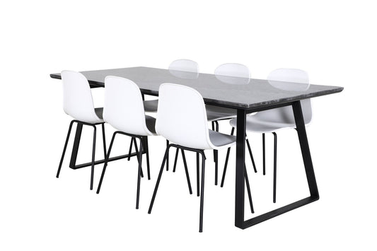 Estelle - Spisebord, 200*90*H76 - Sort+Arctic Spisebordsstol - Sorte ben - Hvid Plast