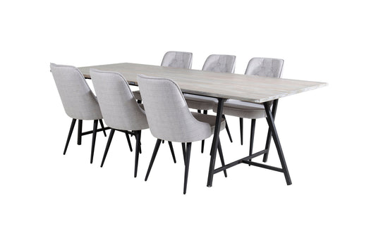 Jepara - Spisebord, 250*100*H76 - Grå /Sort+ velour Deluxe Spisebordsstol - Sorte ben - Lysegråt stof