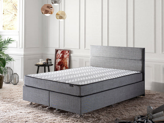 Sølv - Grå (150 x 200) - Dobbelt madras, bund og sengegavl