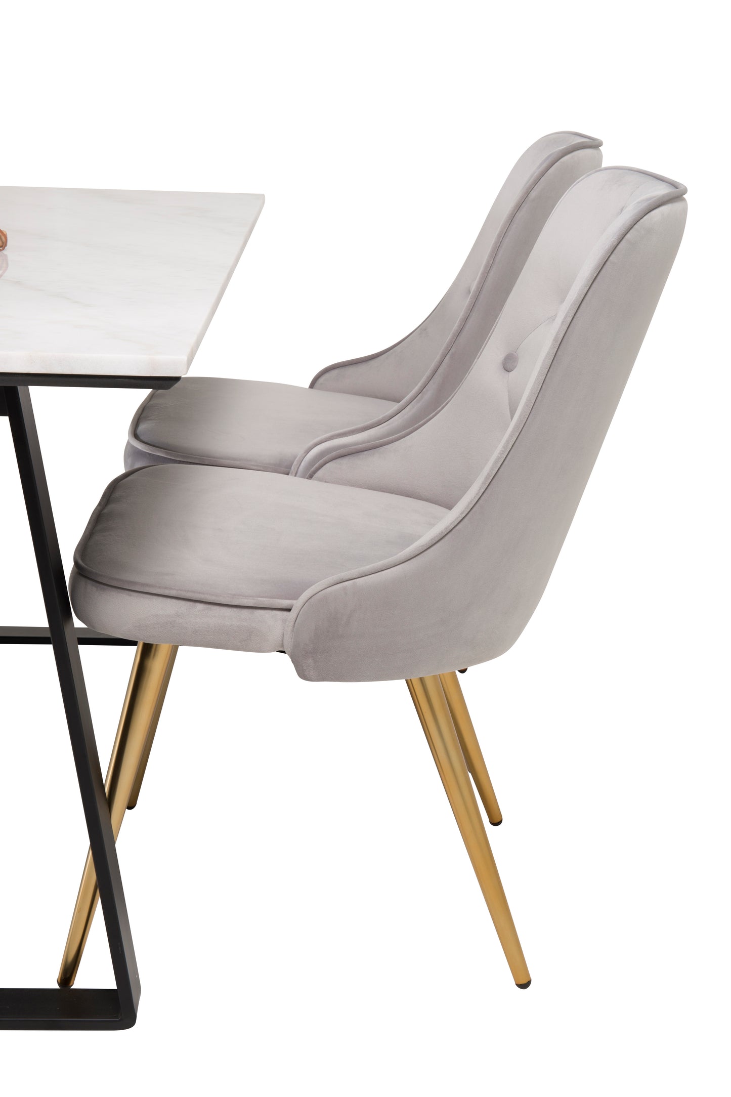 Velour Deluxe Spisebordsstol - Børstet messig ben / Lysegrå Velour