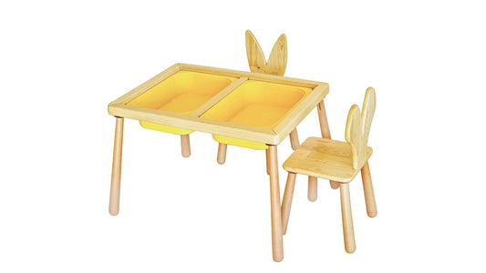 Bord og 2 stole - Gul - Bordsæt til børn