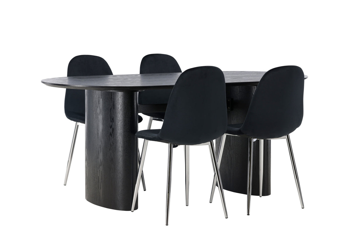 Isolde spisebord 180*75 - sort / sort MDF +polær spisestol - sort fløjl / krom _4
