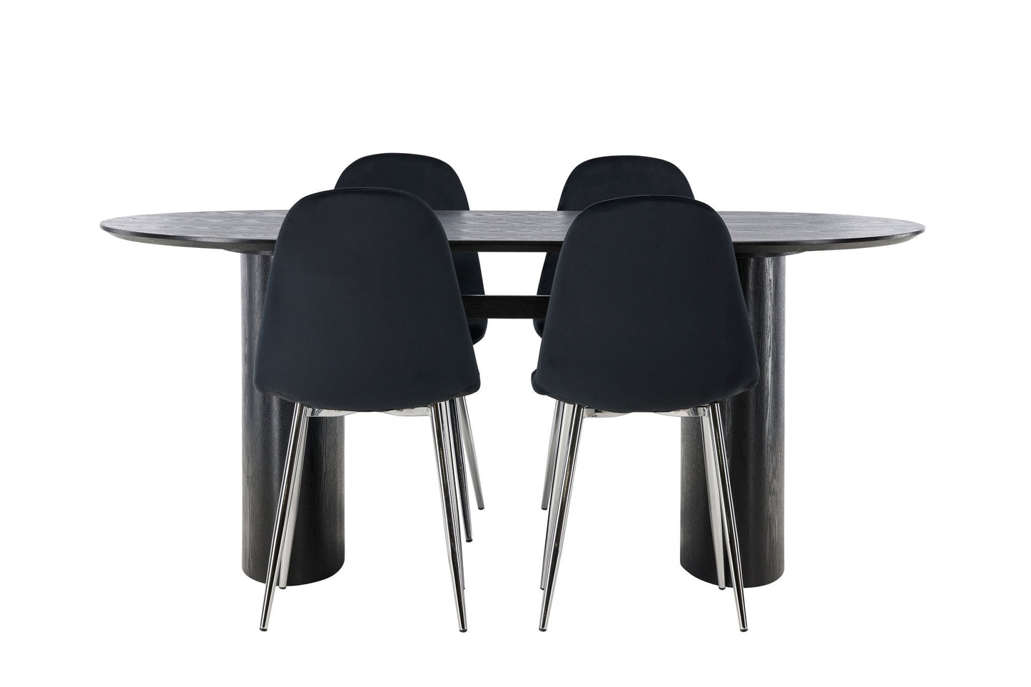 Isolde spisebord 180*75 - sort / sort MDF +polær spisestol - sort fløjl / krom _4