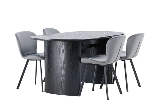 Isolde spisebord 180*75 - sort / sort MDF +Lilja spisestol - sort / mørkegrå stof _4