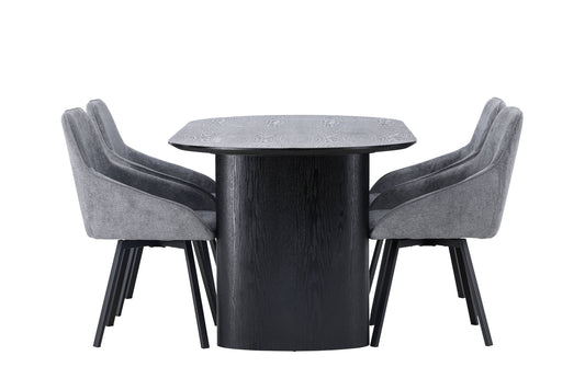 Isolde spisebord 180*75 - sort / sort MDF +Rosie spisestol - sort / mørkegrå stof _4